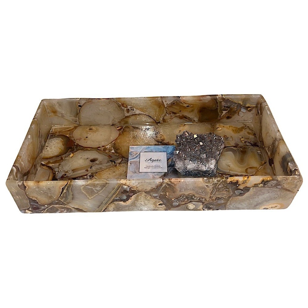 Agate geode tray crystals rocks handmade rectangular brown tan healing dish